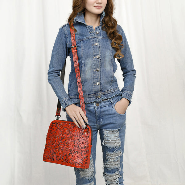 ADBG1138 American Darling Hand Tooled Floral Leather Crossbody Bag Western Purse