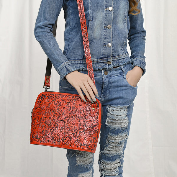 ADBG1138 American Darling Hand Tooled Floral Leather Crossbody Bag Western Purse