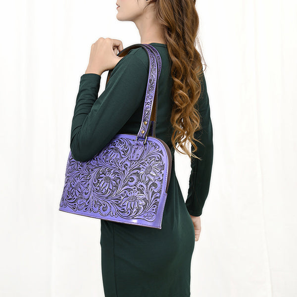 ADBG1139 American Darling Hand Tooled Floral Leather Tote Bag Western Purse