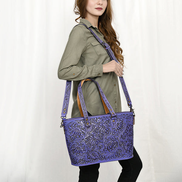 ADBG1141 American Darling Hand Tooled Leather Tote -Western Floral Carved Purse