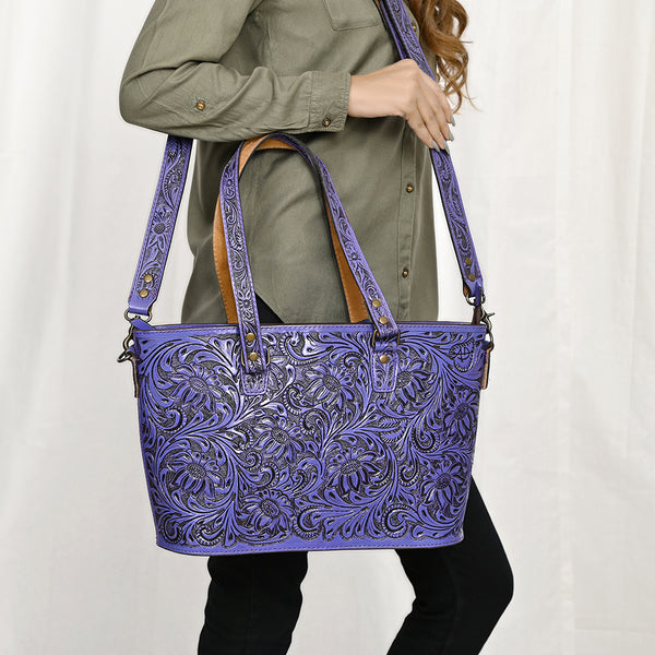ADBG1141 American Darling Hand Tooled Leather Tote -Western Floral Carved Purse