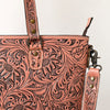 ADBG1141 American Darling Hand Tooled Leather Tote -Western Floral Carved Purse