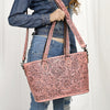 ADBG1141 American Darling Hand Tooled Leather Tote -Western Floral Carved Purse