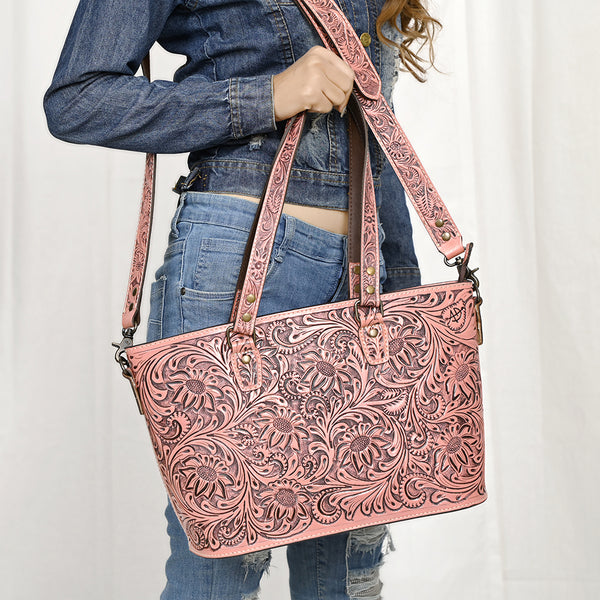 ADBG1141 American Darling Hand Tooled Leather Tote -Western Floral Carved Purse