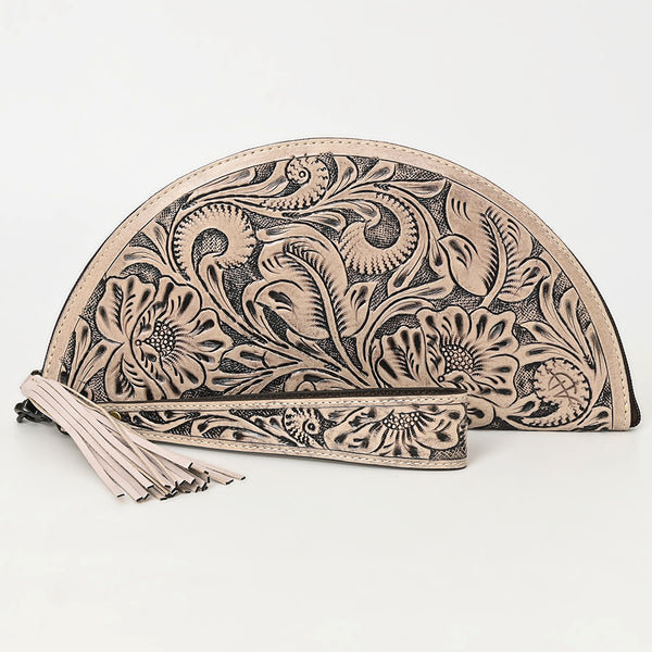 ADBG1233 American Darling Hand-Tooled Western Leather Taco Bag - Genuine Floral Carved Designer Wristlet