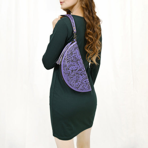 ADBG1233 American Darling Hand-Tooled Western Leather Taco Bag - Genuine Floral Carved Designer Wristlet