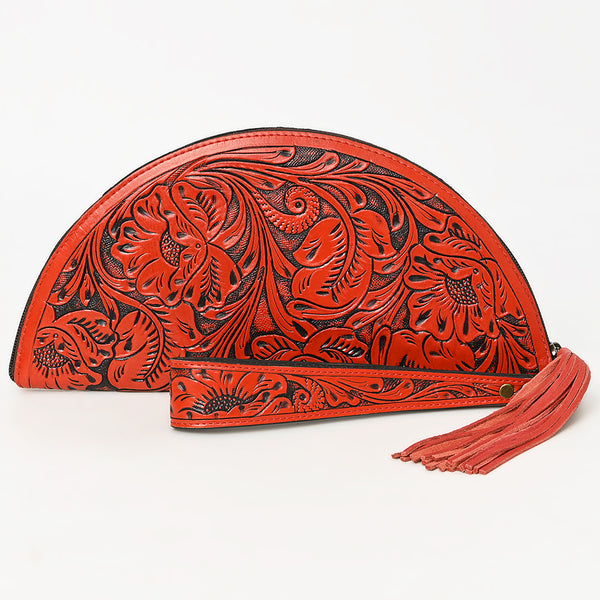 ADBG1233 American Darling Hand-Tooled Western Leather Taco Bag - Genuine Floral Carved Designer Wristlet