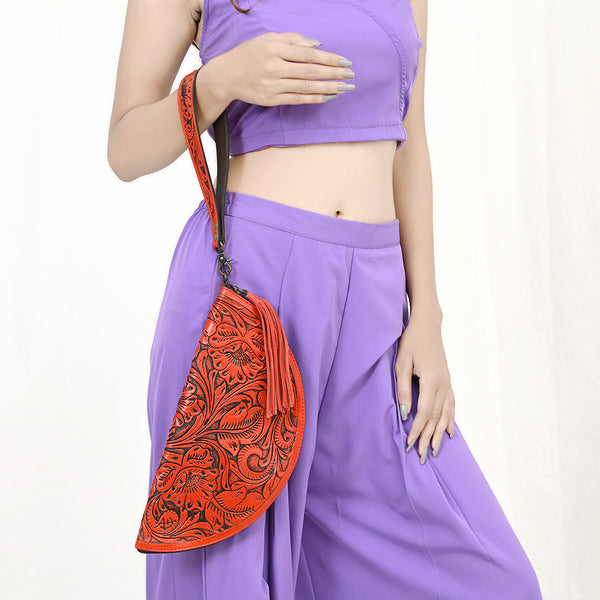 ADBG1233 American Darling Hand-Tooled Western Leather Taco Bag - Genuine Floral Carved Designer Wristlet