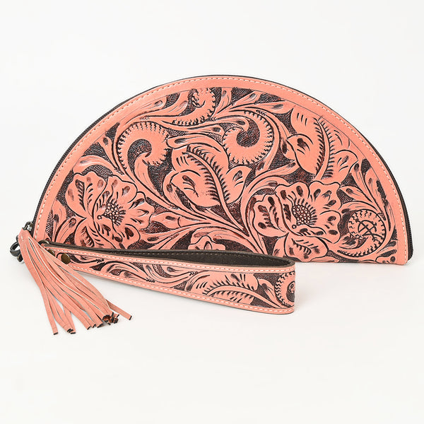 ADBG1233 American Darling Hand-Tooled Western Leather Taco Bag - Genuine Floral Carved Designer Wristlet