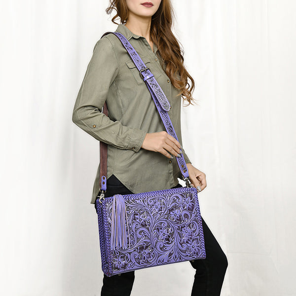 ADBG1235 American Darling Hand-Tooled Western Leather Crossbody Bag - Genuine Floral Carved Artisan Purse