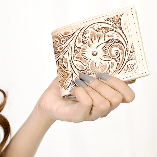 ADBG1236 American Darling Hand Tooled Leather Bifold Wallet -Floral Carved Purse