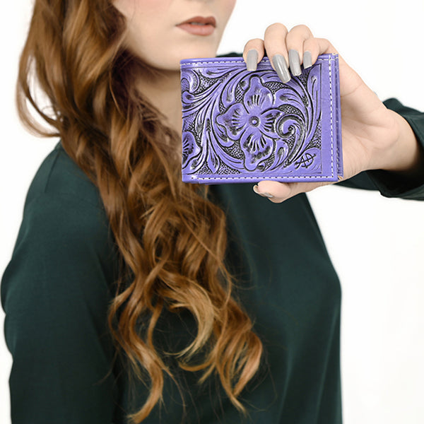 ADBG1236 American Darling Hand Tooled Leather Bifold Wallet -Floral Carved Purse