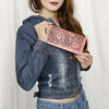 ADBG1269 American Darling Hand-Tooled Genuine Leather Western Wallet Handbag - Floral Carved Women Wallet
