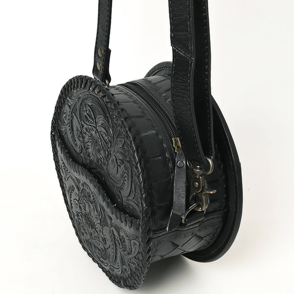 ADBG1461 American Darling Western Leather Canteen Bag with Hand-Tooled Floral Detailing-Genuine Leather Crossbody