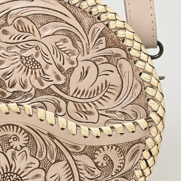 ADBG1461 American Darling Western Leather Canteen Bag with Hand-Tooled Floral Detailing-Genuine Leather Crossbody