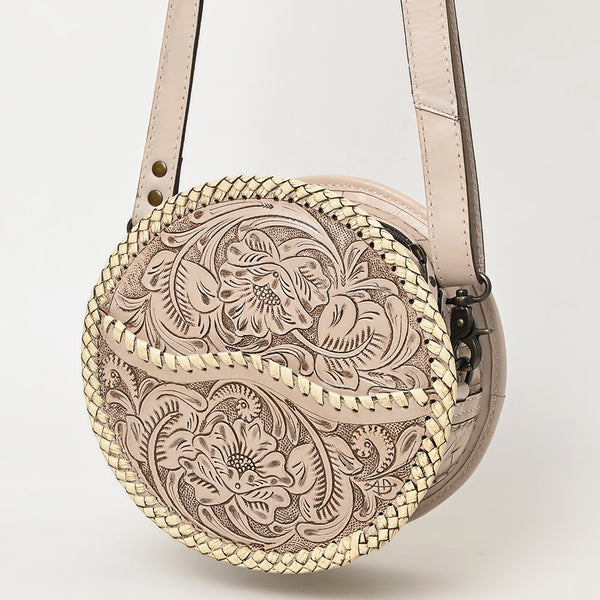ADBG1461 American Darling Western Leather Canteen Bag with Hand-Tooled Floral Detailing-Genuine Leather Crossbody