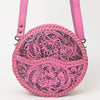 ADBG1461 American Darling Western Leather Canteen Bag Pink Hand-Tooled Floral Detailing | Genuine Leather Crossbody