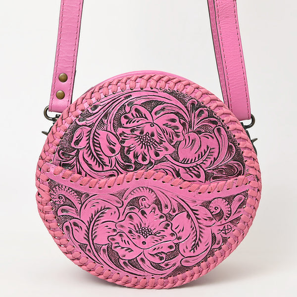 ADBG1461 American Darling Western Leather Canteen Bag Pink Hand-Tooled Floral Detailing | Genuine Leather Crossbody
