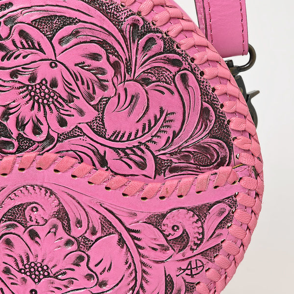 ADBG1461 American Darling Western Leather Canteen Bag Pink Hand-Tooled Floral Detailing | Genuine Leather Crossbody
