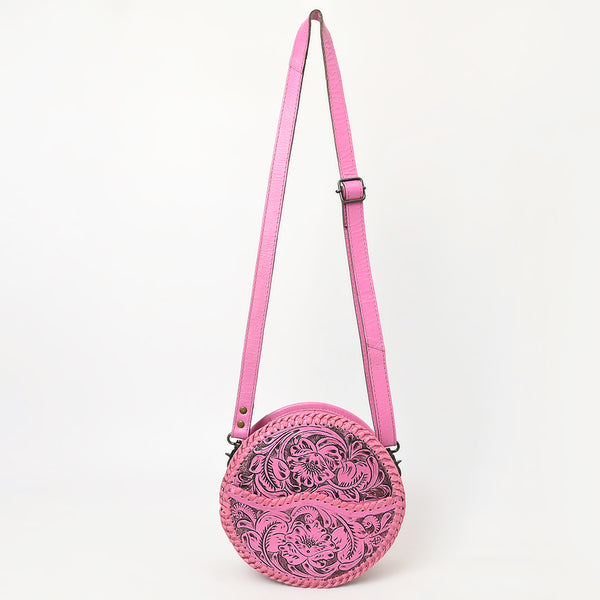 ADBG1461 American Darling Western Leather Canteen Bag Pink Hand-Tooled Floral Detailing | Genuine Leather Crossbody
