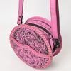 ADBG1461 American Darling Western Leather Canteen Bag Pink Hand-Tooled Floral Detailing | Genuine Leather Crossbody
