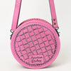 ADBG1461 American Darling Western Leather Canteen Bag Pink Hand-Tooled Floral Detailing | Genuine Leather Crossbody