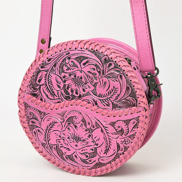 ADBG1461 American Darling Western Leather Canteen Bag Pink Hand-Tooled Floral Detailing | Genuine Leather Crossbody