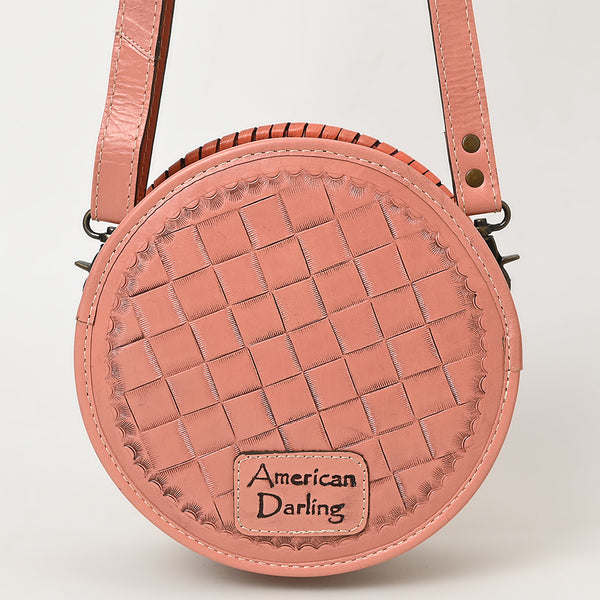 ADBG1461 American Darling Western Leather Canteen Bag with Hand-Tooled Floral Detailing-Genuine Leather Crossbody