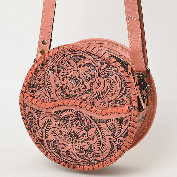 ADBG1461 American Darling Western Leather Canteen Bag with Hand-Tooled Floral Detailing-Genuine Leather Crossbody