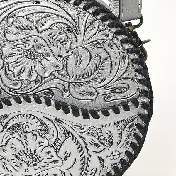 ADBG1461 American Darling Western Leather Canteen Bag with Hand-Tooled Floral Detailing-Genuine Leather Crossbody