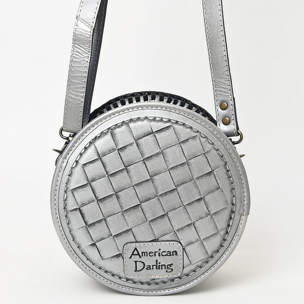 ADBG1461 American Darling Western Leather Canteen Bag with Hand-Tooled Floral Detailing-Genuine Leather Crossbody