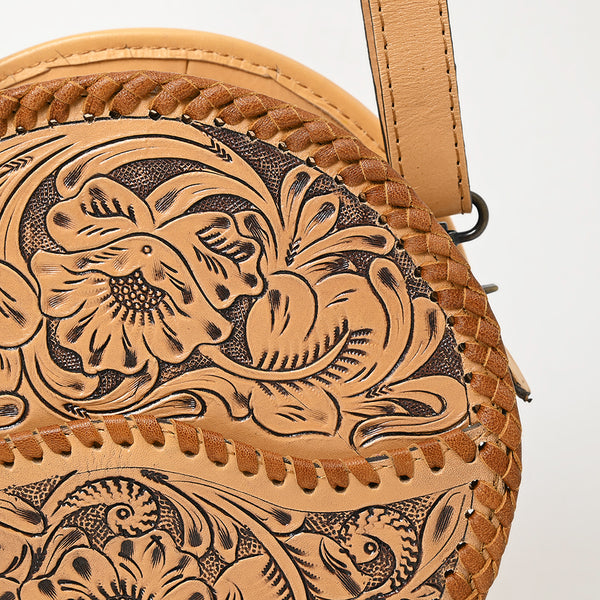 ADBG1461 American Darling Western Leather Canteen Bag with Hand-Tooled Floral Detailing-Genuine Leather Crossbody