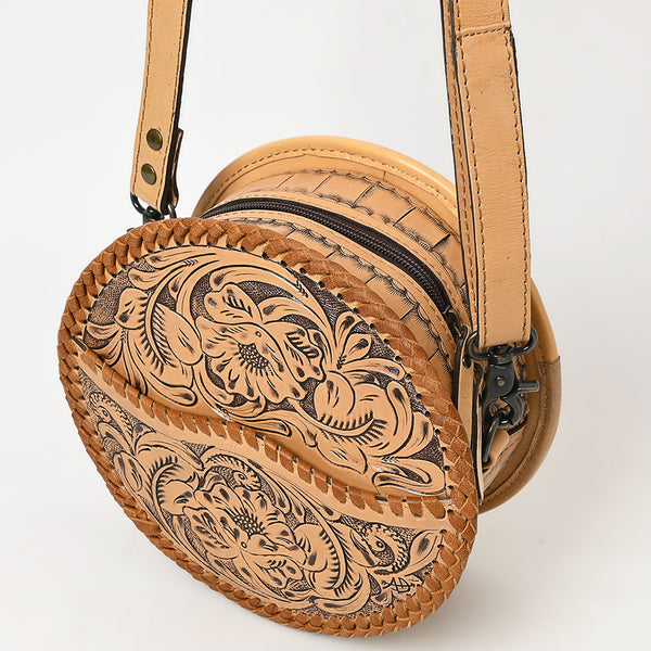 ADBG1461 American Darling Western Leather Canteen Bag with Hand-Tooled Floral Detailing-Genuine Leather Crossbody
