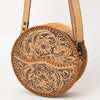 ADBG1461 American Darling Western Leather Canteen Bag with Hand-Tooled Floral Detailing-Genuine Leather Crossbody