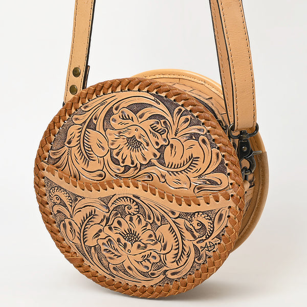 ADBG1461 American Darling Western Leather Canteen Bag with Hand-Tooled Floral Detailing-Genuine Leather Crossbody