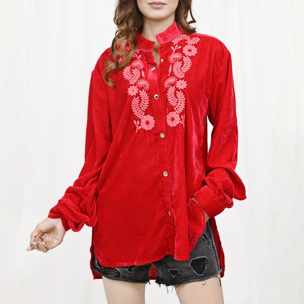 ADDR003 American Darling Embroidered Red Fabric Blouse Western Fashion Top
