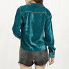 ADDR004 American Darling Turquoise Velvet Fabric Shirt Studded Western Top