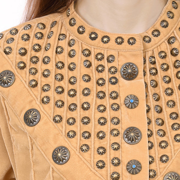 ADDR005 American Darling Tan Fabric Dress Western Studded Concho Tunic Top