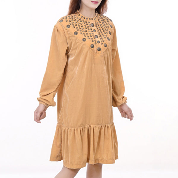 ADDR005 American Darling Tan Fabric Dress Western Studded Concho Tunic Top
