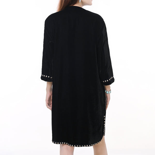 ADDR006 American Darling Black Fabric Dress Studded Western Boho Tunic