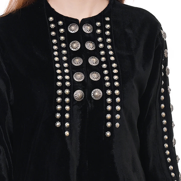 ADDR006 American Darling Black Fabric Dress Studded Western Boho Tunic
