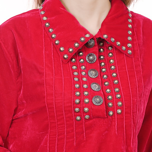 ADDR007 American Darling Red Fabric Dress Western Studded Concho Shift Tunic