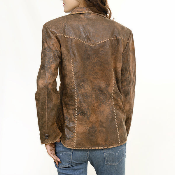 ADBZ059 American Darling Women Brown Leather Jacket with Lacing Detail