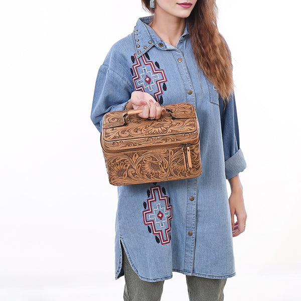 ADBG1251 American Darling Hand Tooled Leather Jewelry Case -Western Travel Bag