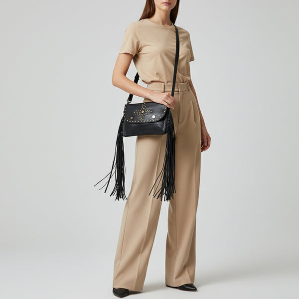 SWC147 Compact Leather Fringes Crossbody