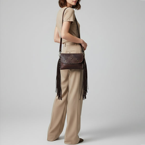 SWC147 Compact Leather Fringes Crossbody