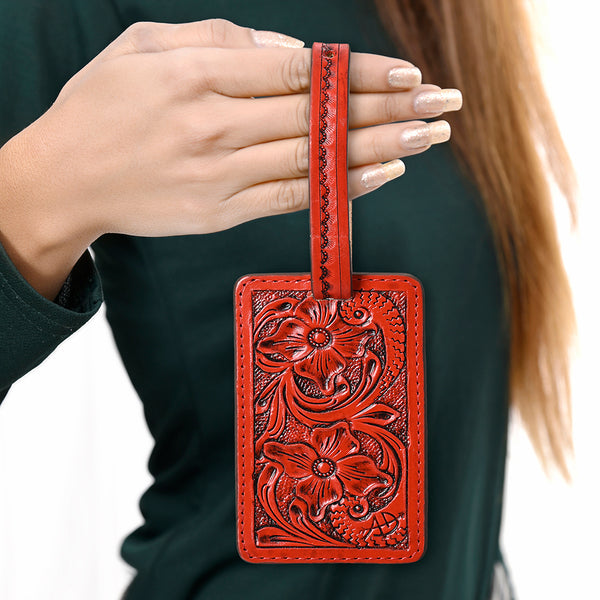 ADBG1462 American Darling Western Leather Hand-Tooled Card Holder with Strap | Genuine Leather Travel ID Tag