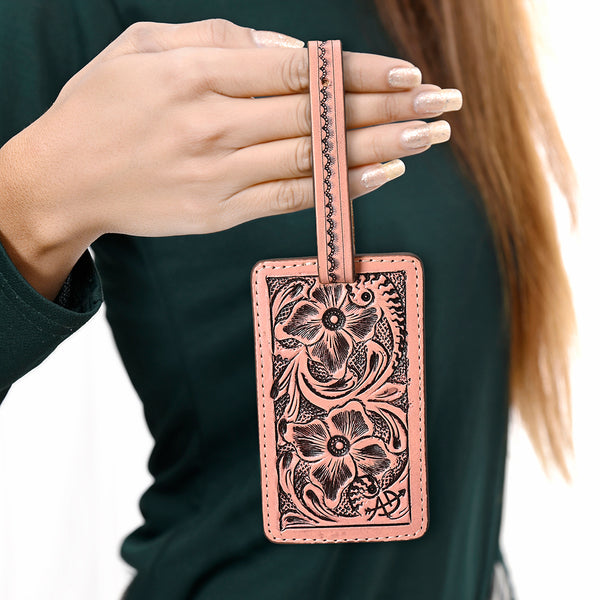 ADBG1462 American Darling Western Leather Hand-Tooled Card Holder with Strap | Genuine Leather Travel ID Tag