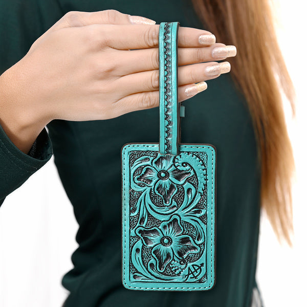 ADBG1462 American Darling Western Leather Hand-Tooled Card Holder with Strap | Genuine Leather Travel ID Tag