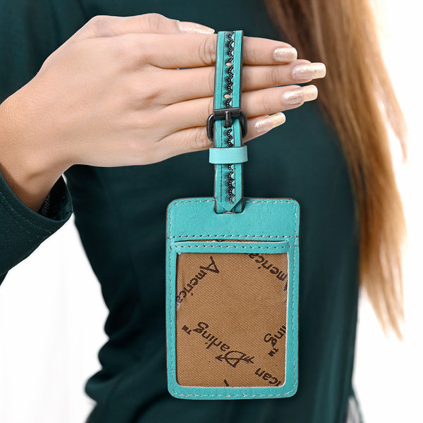 ADBG1462 American Darling Western Leather Hand-Tooled Card Holder with Strap | Genuine Leather Travel ID Tag